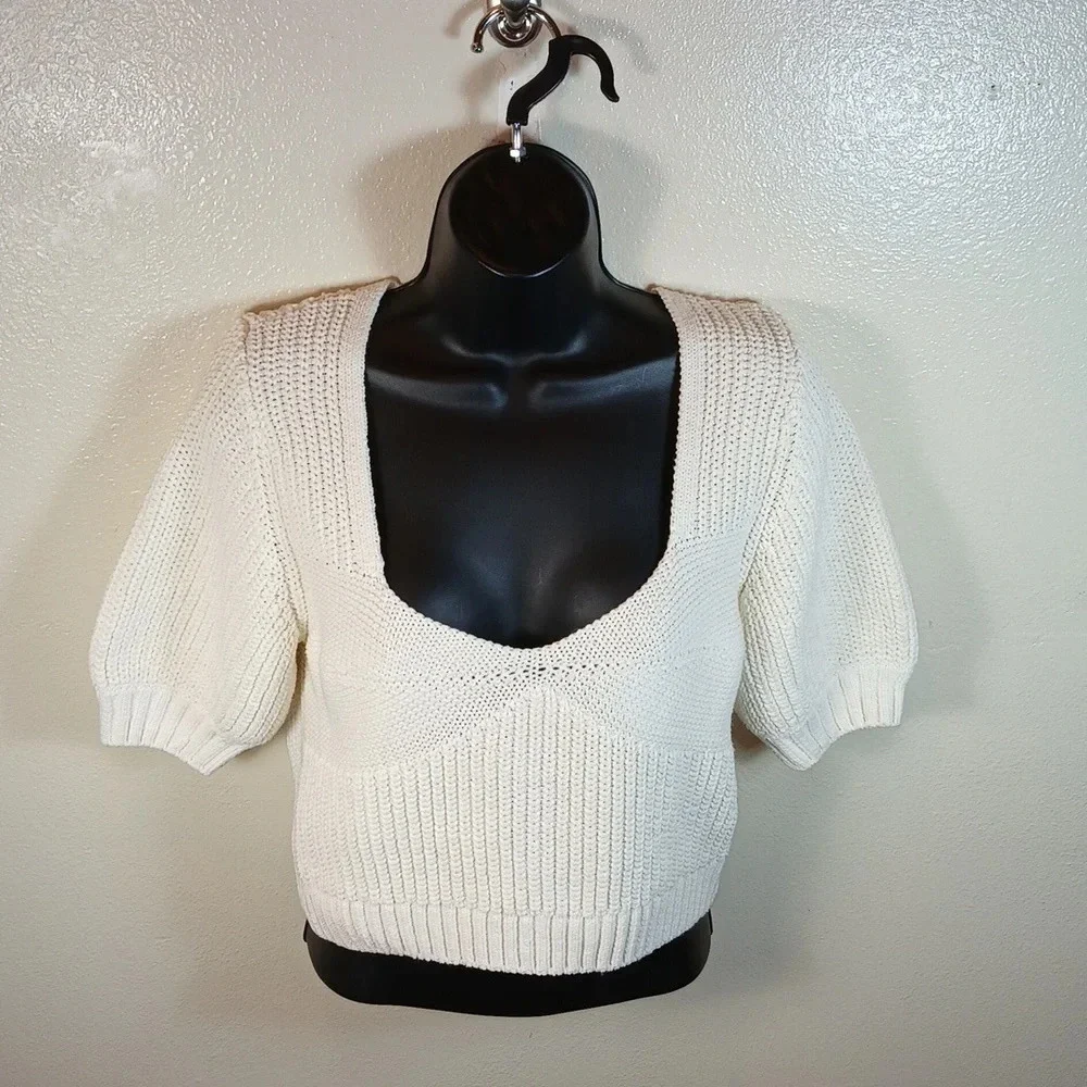 & OTHER STORIES Cropped Sweetheart Bustier Knit Top in cream size Medium - Picture 2 of 11